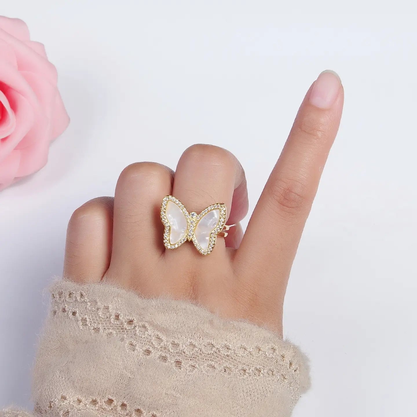 Dainty Micro Paved Mariposa Gold Minimalist Butterfly Ring