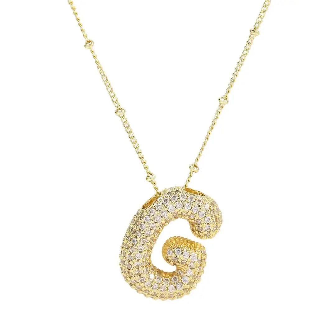 Initial Cz Balloon Bubble 18K Gold Necklace
