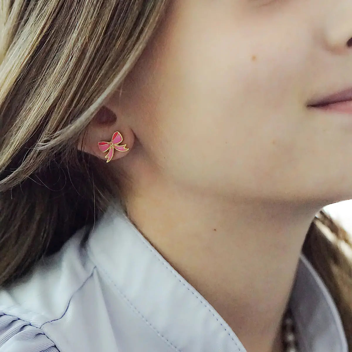 Madeleine Macaroon & Ribbon Bow Children's Stud Earrings