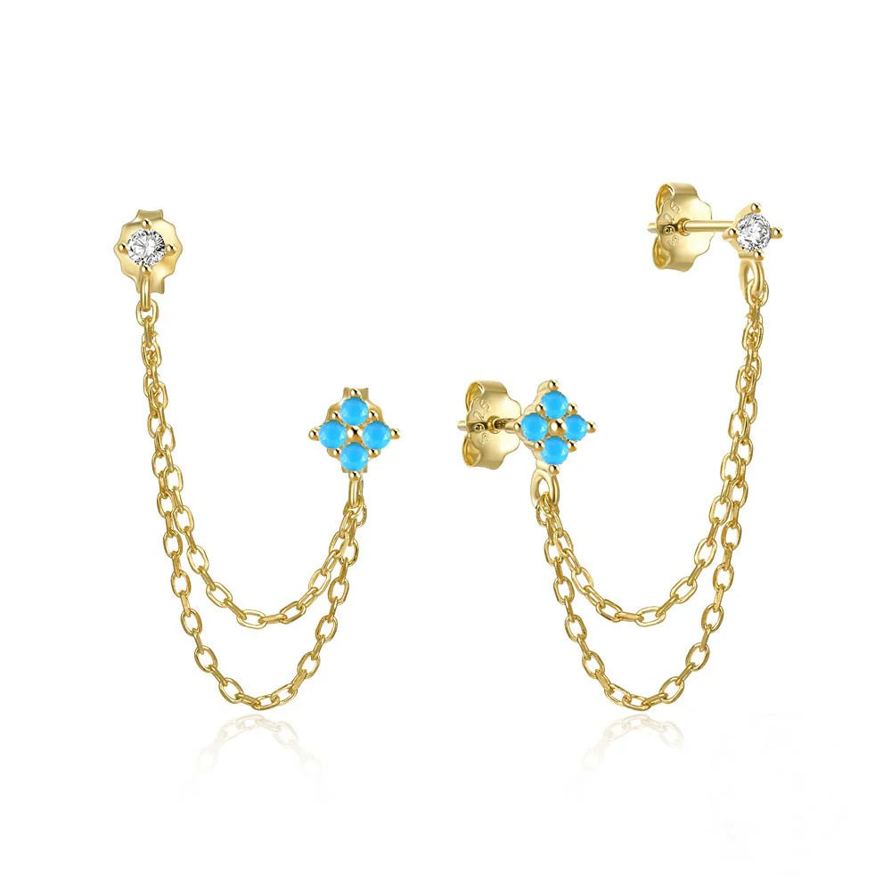 Flower Doble Earring 18K Gold Plated - Turquoise