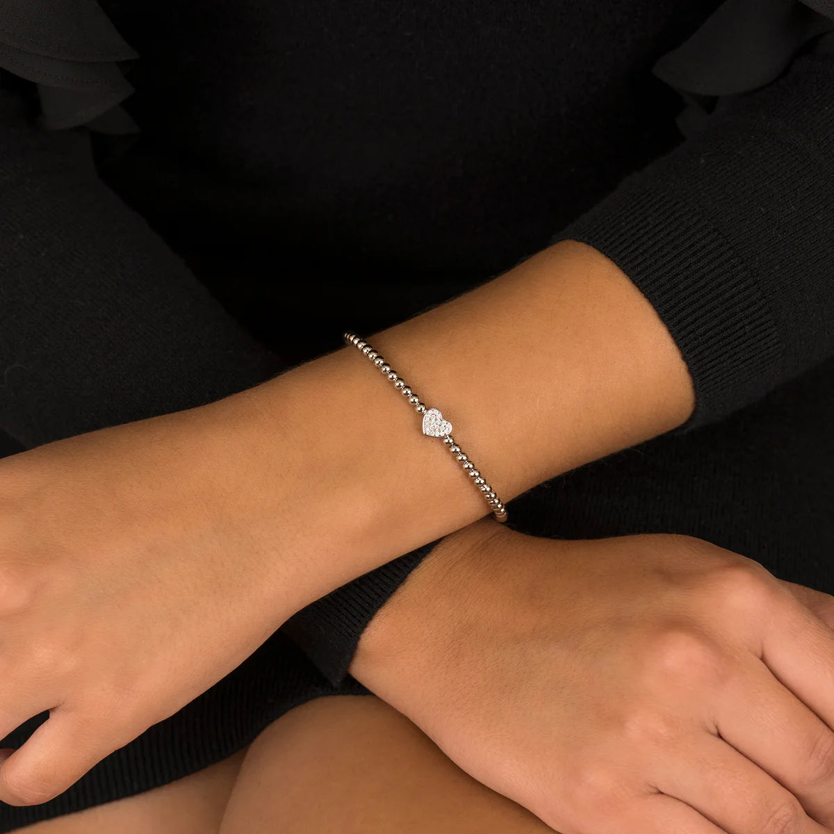 Beaded Heart Bracelet - Silver