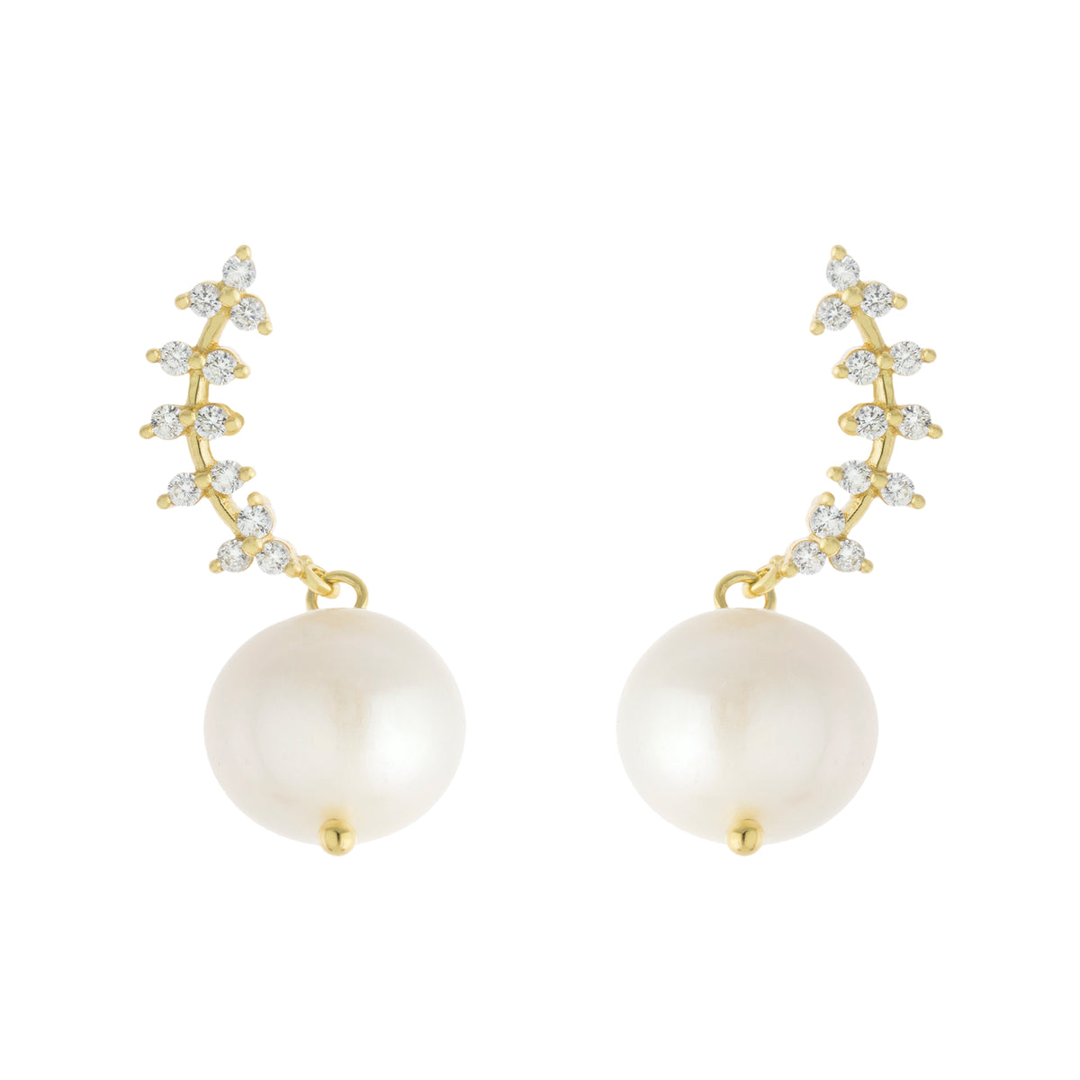 Vine Freshwater Pearl Drop Earrings - Gold