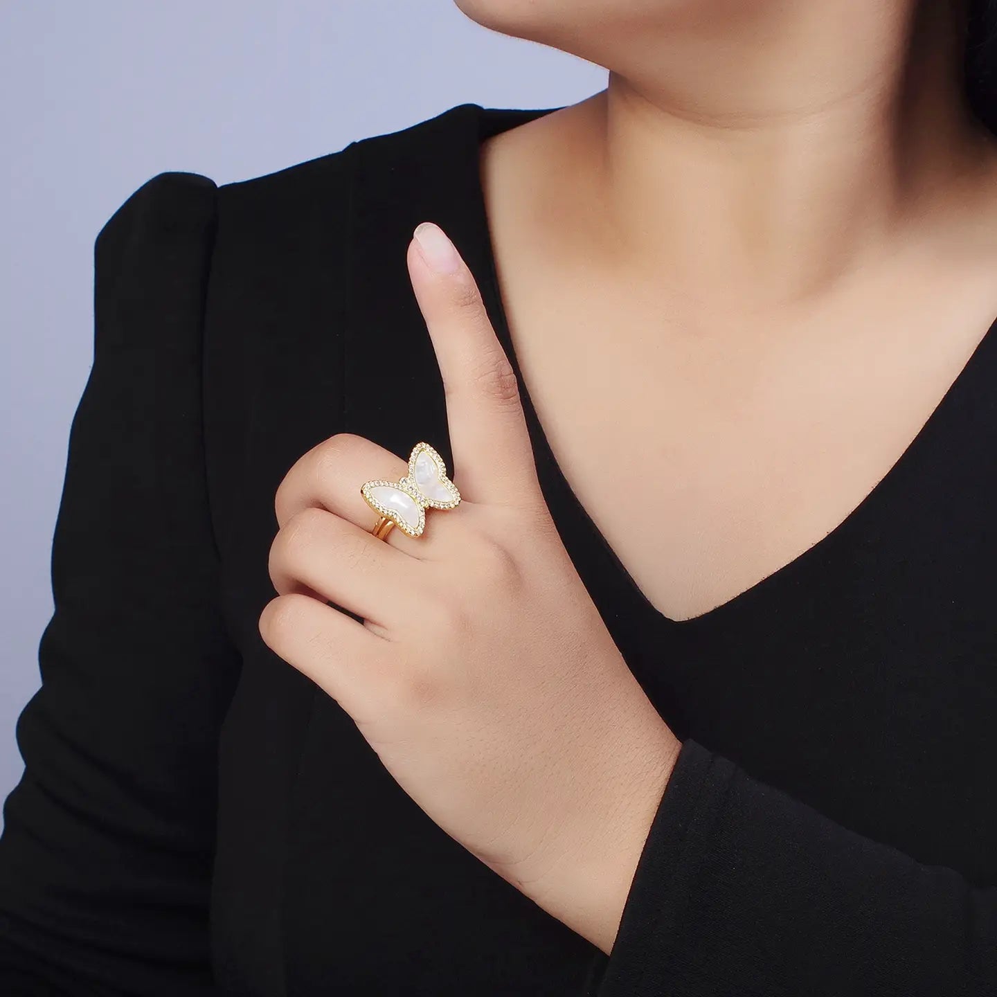 Dainty Micro Paved Mariposa Gold Minimalist Butterfly Ring