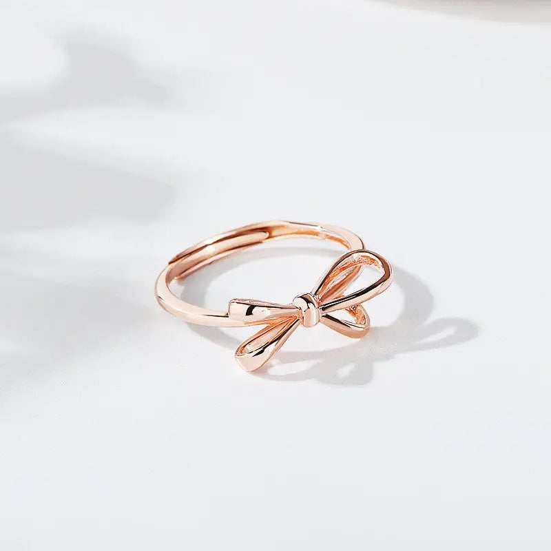 Bow Tie Bowknot Band Ring in Sterling Silver - Rose Gold