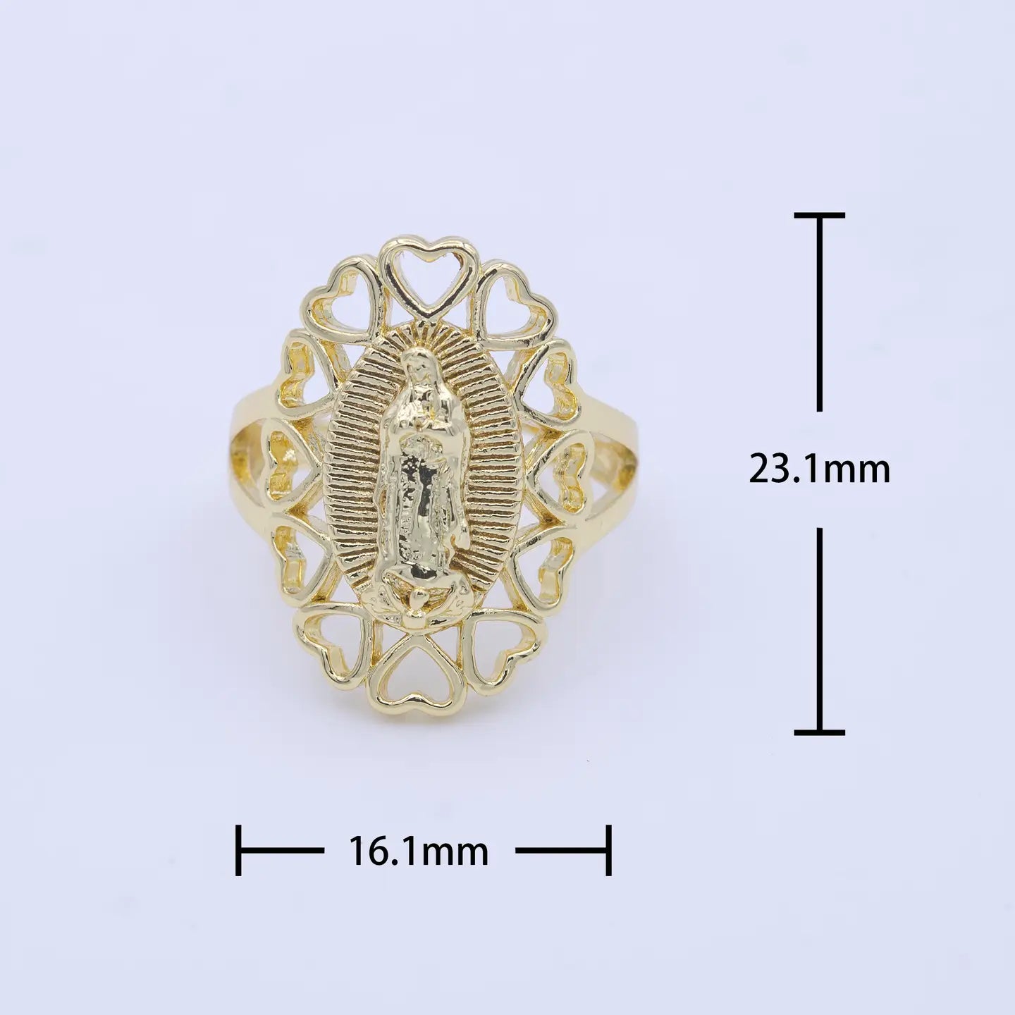 Elegant Gold Holy Virgin Mother Mary Religious Heart Ring