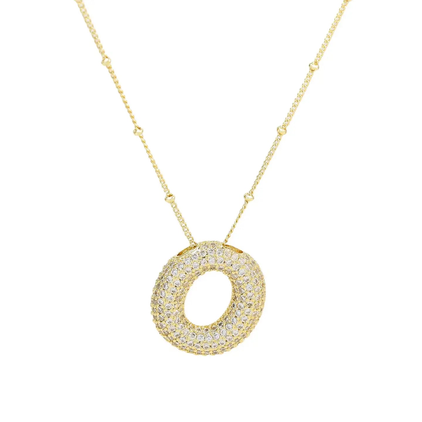 Initial Cz Balloon Bubble 18K Gold Necklace
