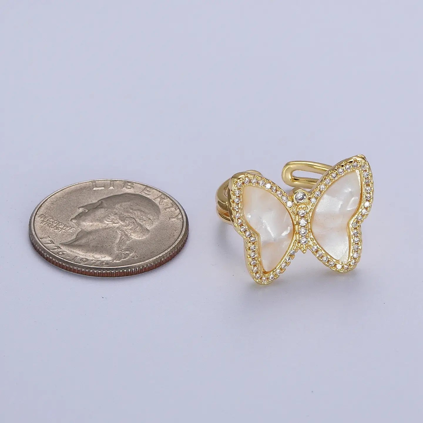 Dainty Micro Paved Mariposa Gold Minimalist Butterfly Ring