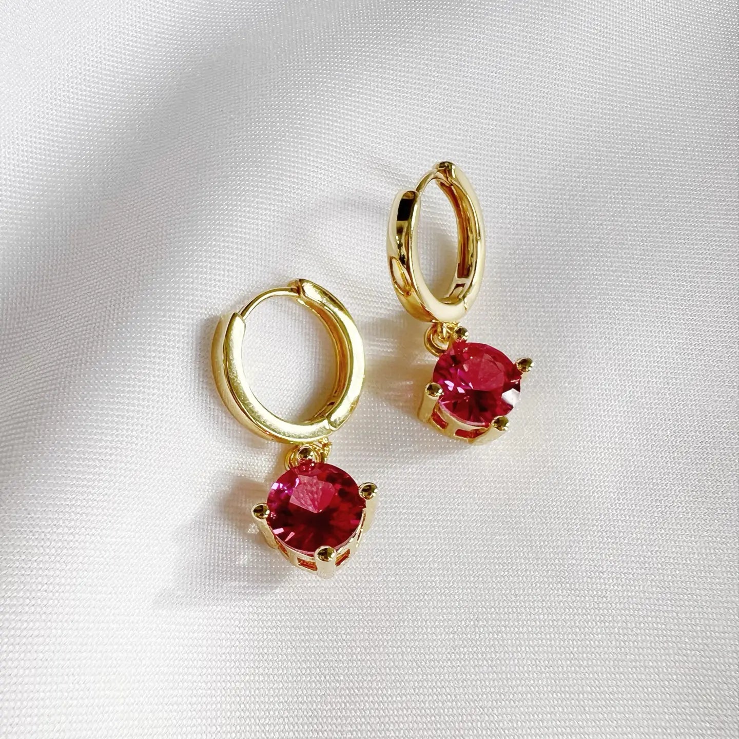 Margot Pink Cz Huggie Hoops Gold Filled Earrings