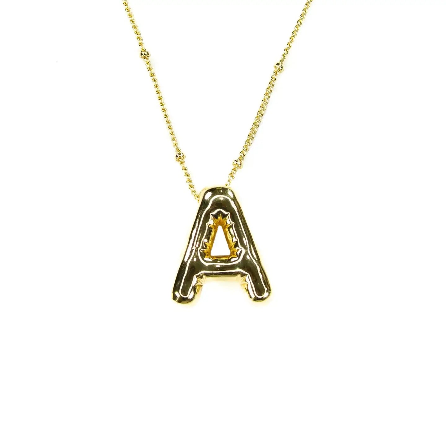 Initial Balloon Bubble 18K Gold Necklace - Smooth