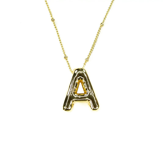 Initial Balloon Bubble 18K Gold Necklace - Smooth