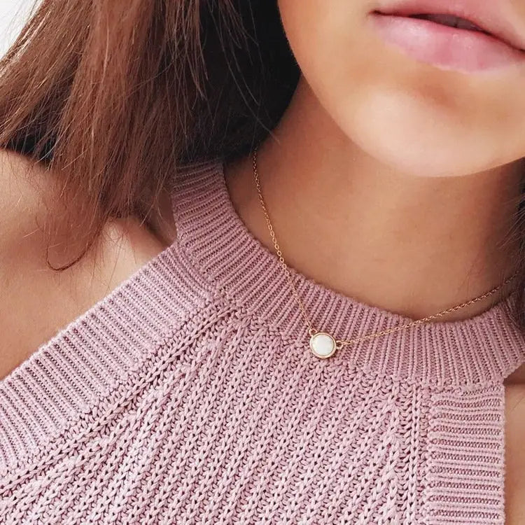 Gold Opal Sun Moon Layered Necklace Set in Solid Copper - Gold