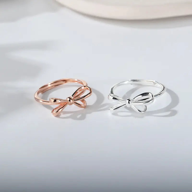 Bow Tie Bowknot Band Ring in Sterling Silver - Rose Gold