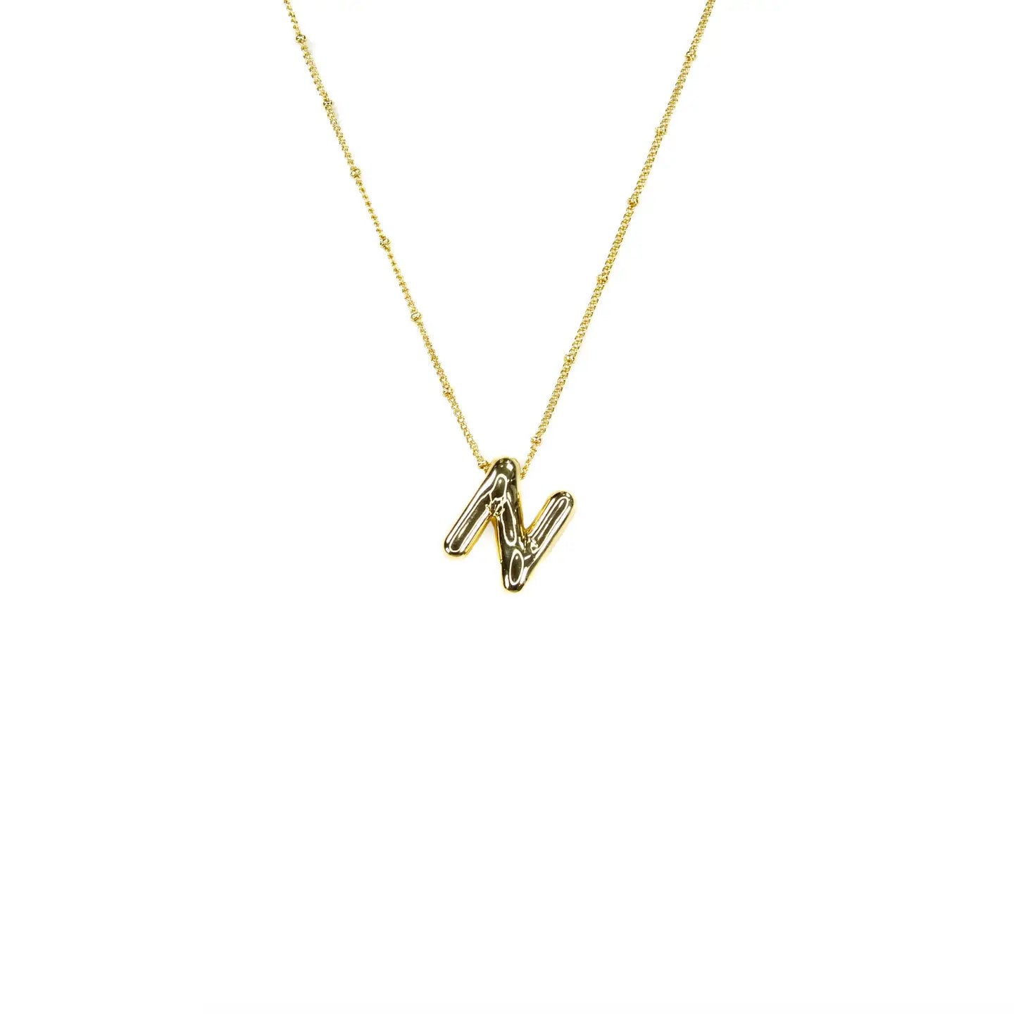 Initial Balloon Bubble 18K Gold Necklace - Smooth