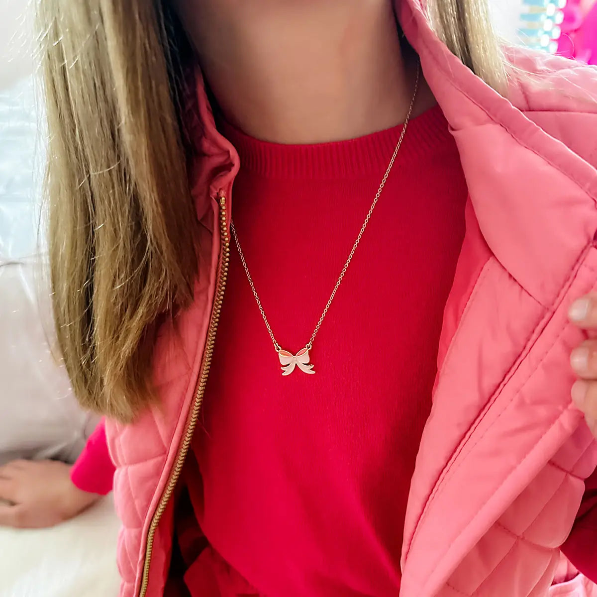 Zoey Bow Delicate Children's Necklace - Pink