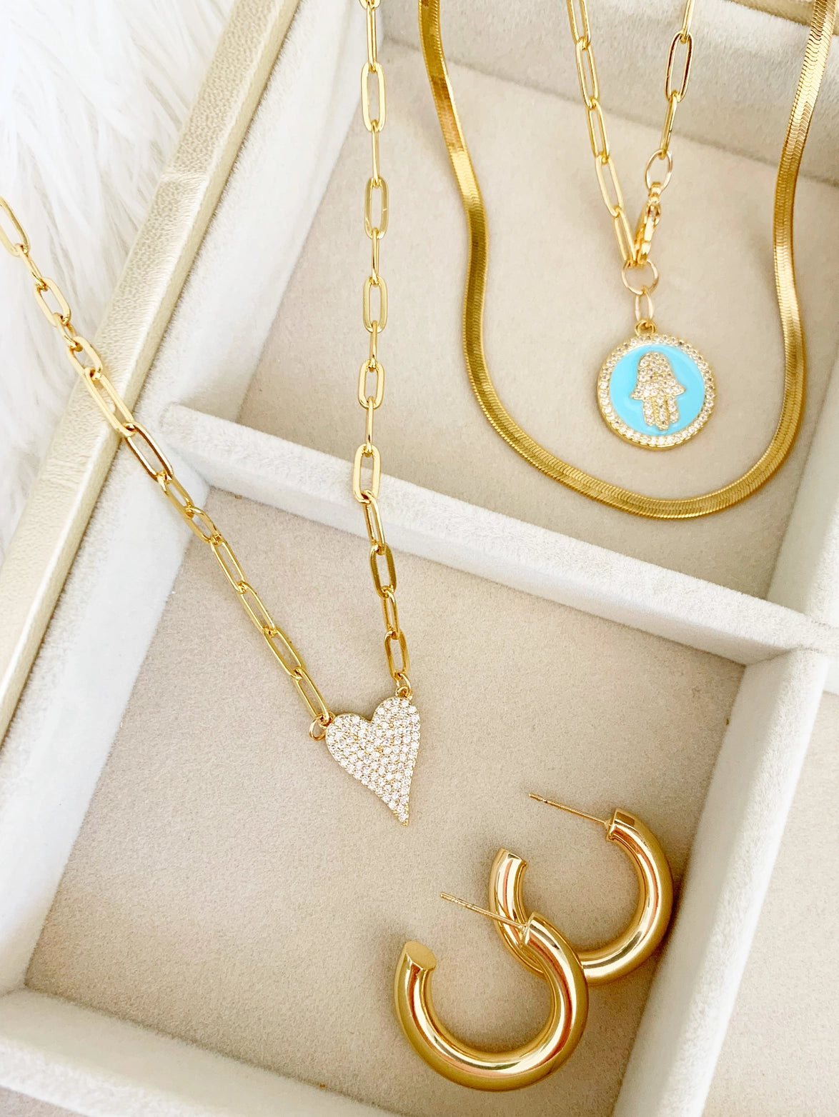 Hamsa Paperclip Chain Necklace Gold Filled