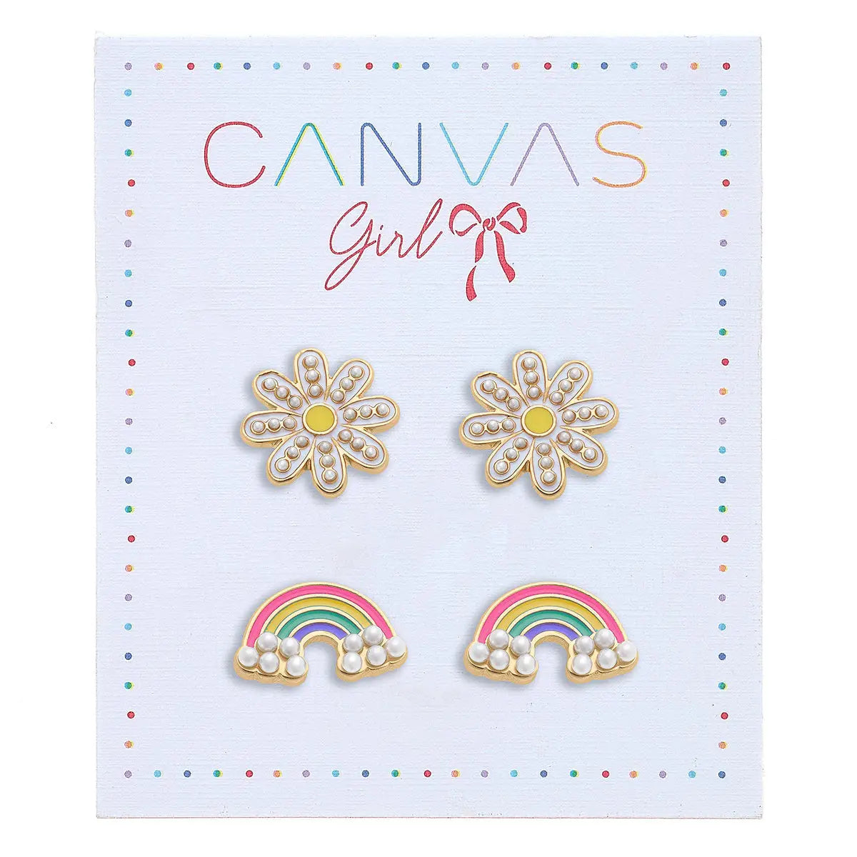 Madeleine Rainbow & Daisy Children's Stud Earrings - Worn Gold