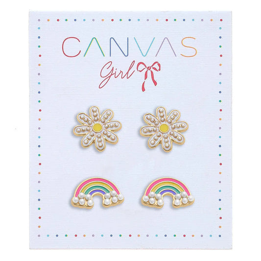 Madeleine Rainbow & Daisy Children's Stud Earrings - Worn Gold