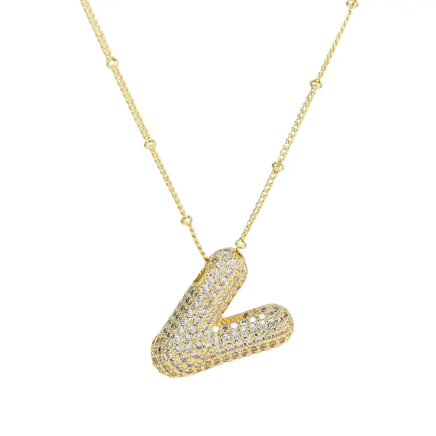 Initial Cz Balloon Bubble 18K Gold Necklace