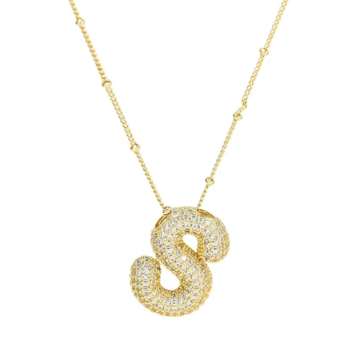 Initial Cz Balloon Bubble 18K Gold Necklace