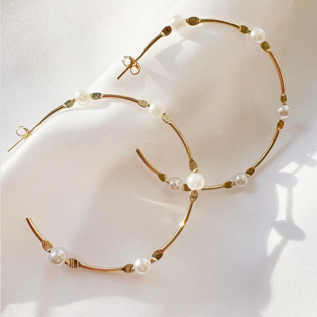 Saltwater Pearl Statement Hoops Earrings Gold Filled