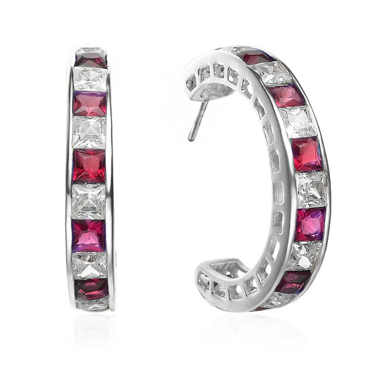 Stunning Sterling Silver Cubic Zirconia Hoop Earrings