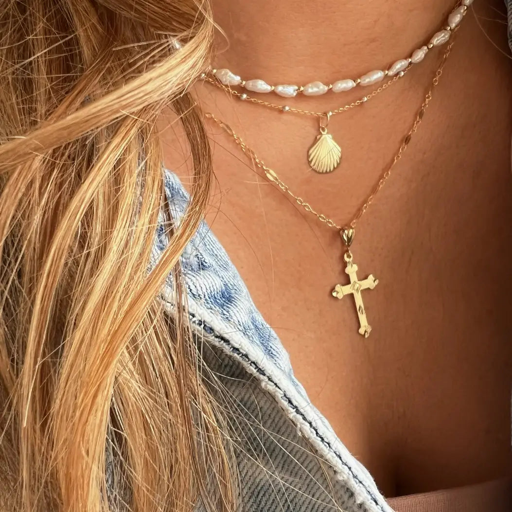 Risen Religious Cross Necklace Gold Filled