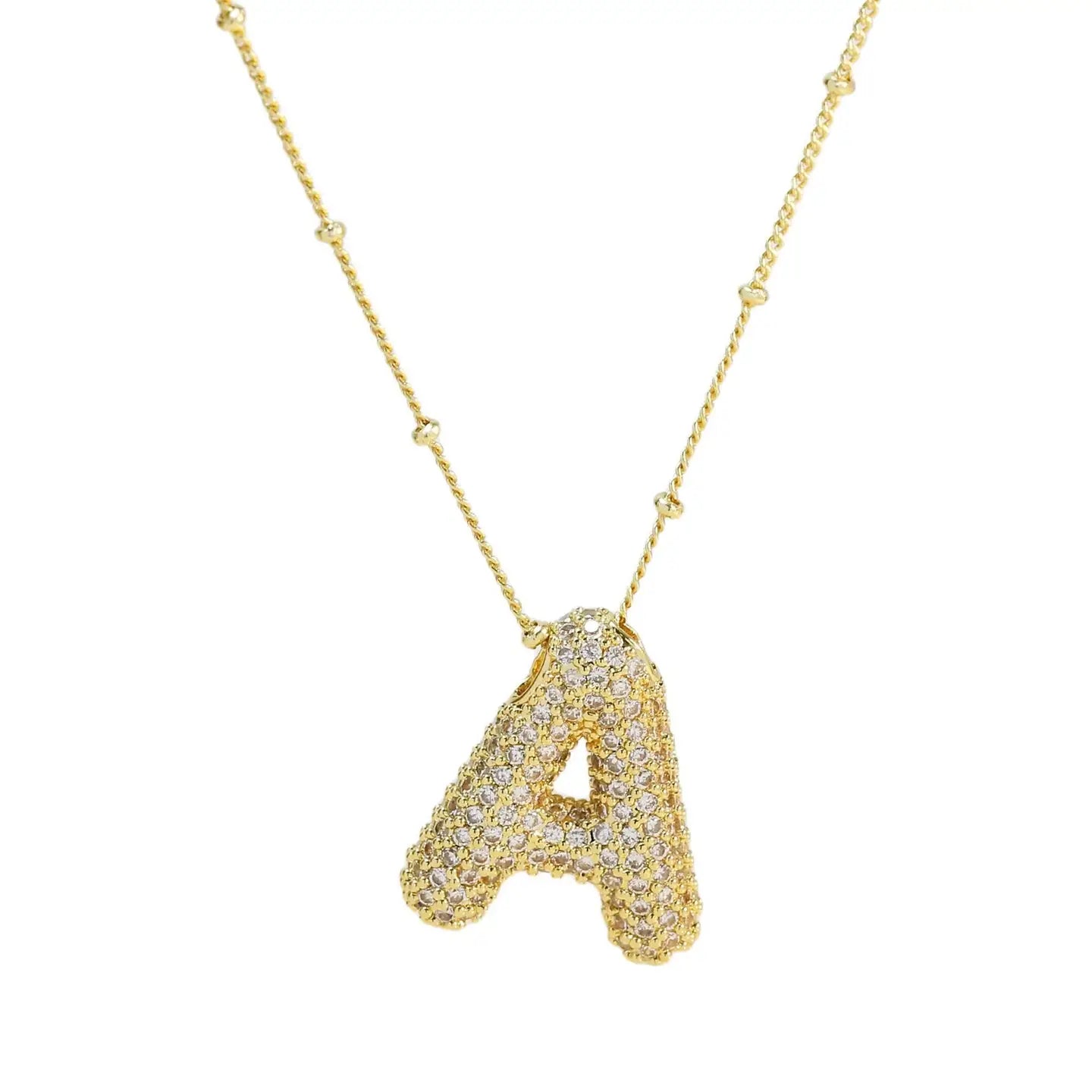 Initial Cz Balloon Bubble 18K Gold Necklace