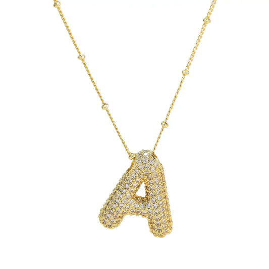 Initial Cz Balloon Bubble 18K Gold Necklace