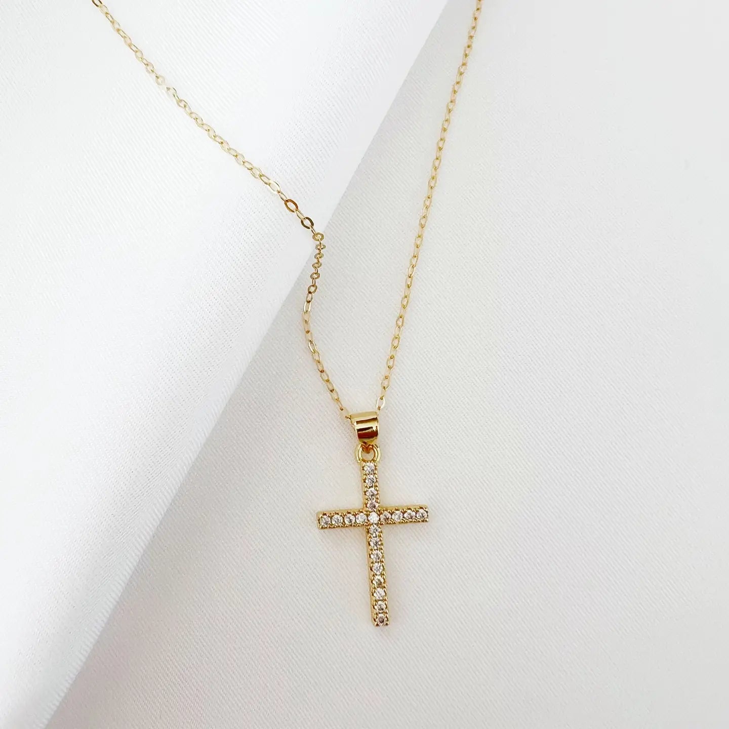 Cross Religious Cz Necklace Gold Filled
