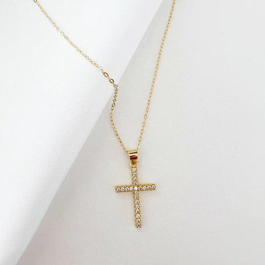 Cross Religious Cz Necklace Gold Filled