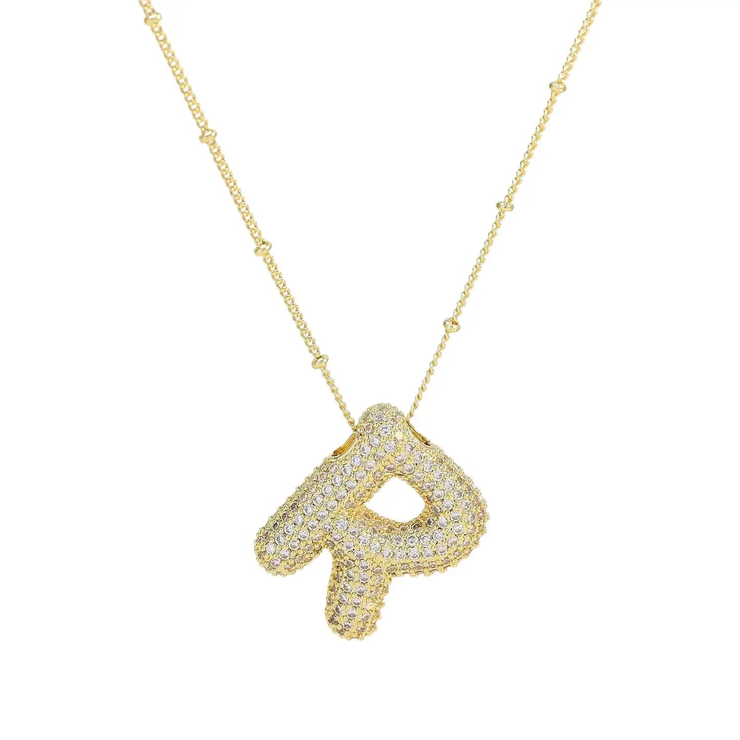 Initial Cz Balloon Bubble 18K Gold Necklace