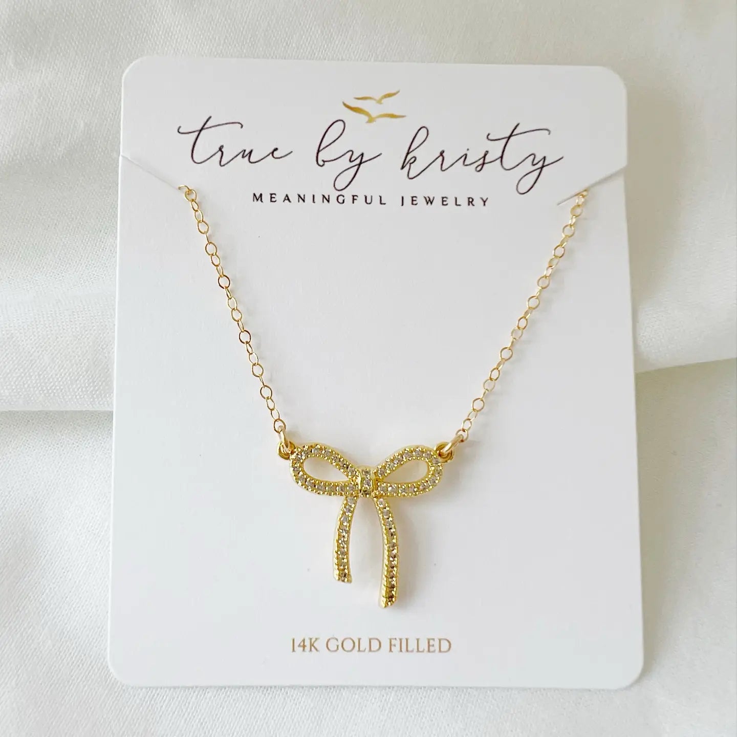 Bow Ribbon Cz Gold Filled Necklace