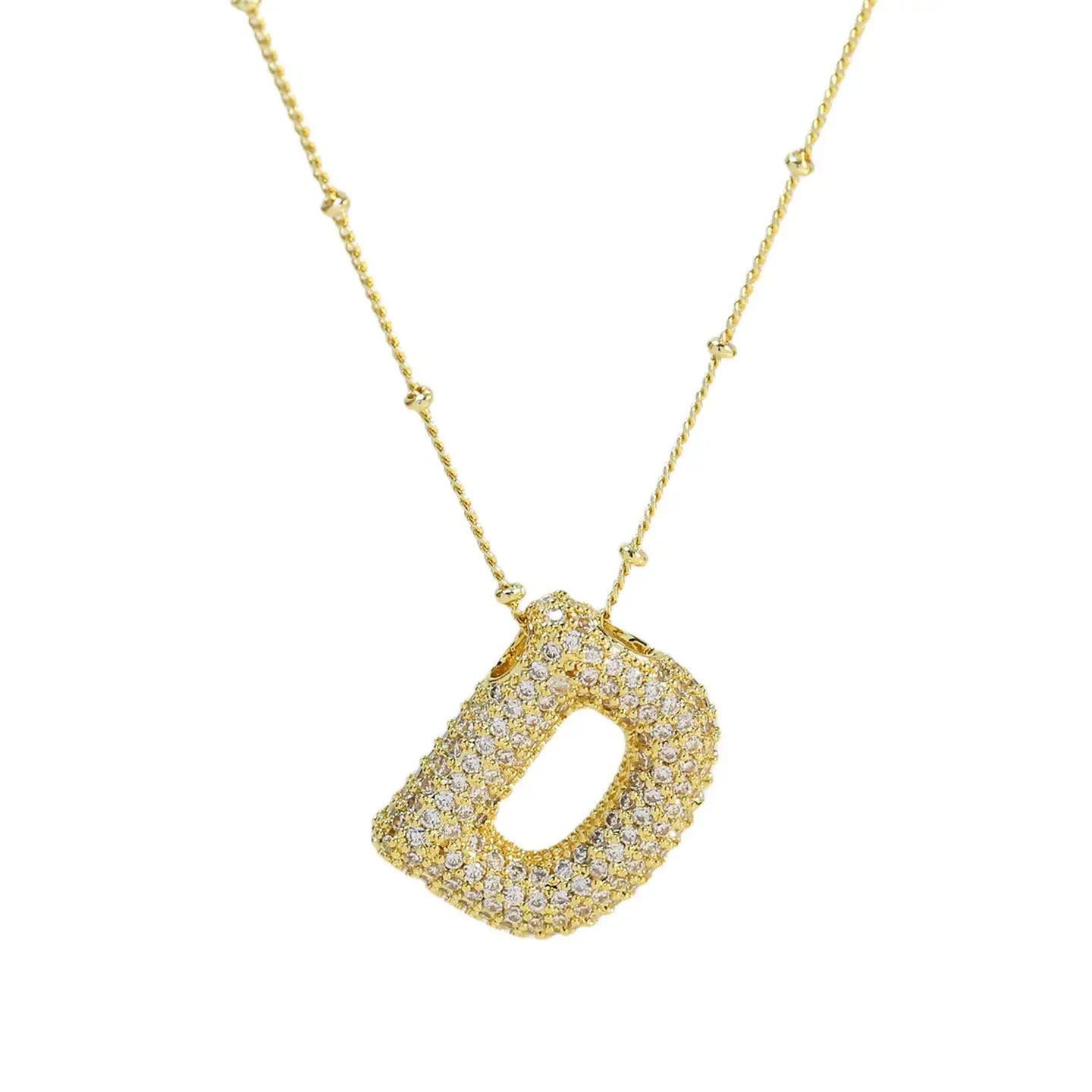 Initial Cz Balloon Bubble 18K Gold Necklace