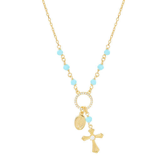 Cross And Medallion Charm Necklace - Gold