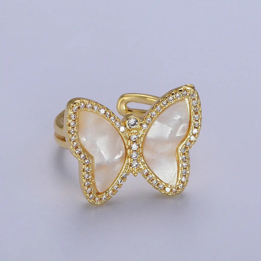 Dainty Micro Paved Mariposa Gold Minimalist Butterfly Ring