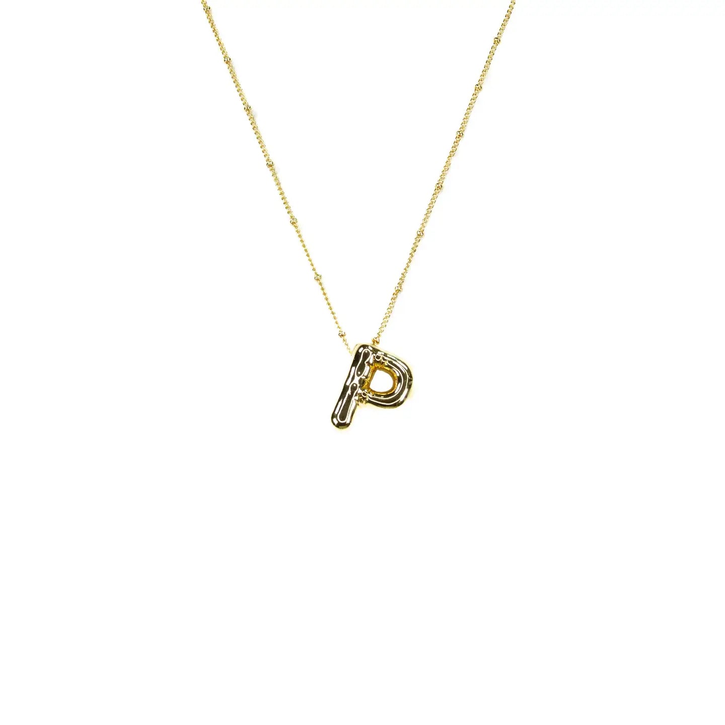 Initial Balloon Bubble 18K Gold Necklace - Smooth