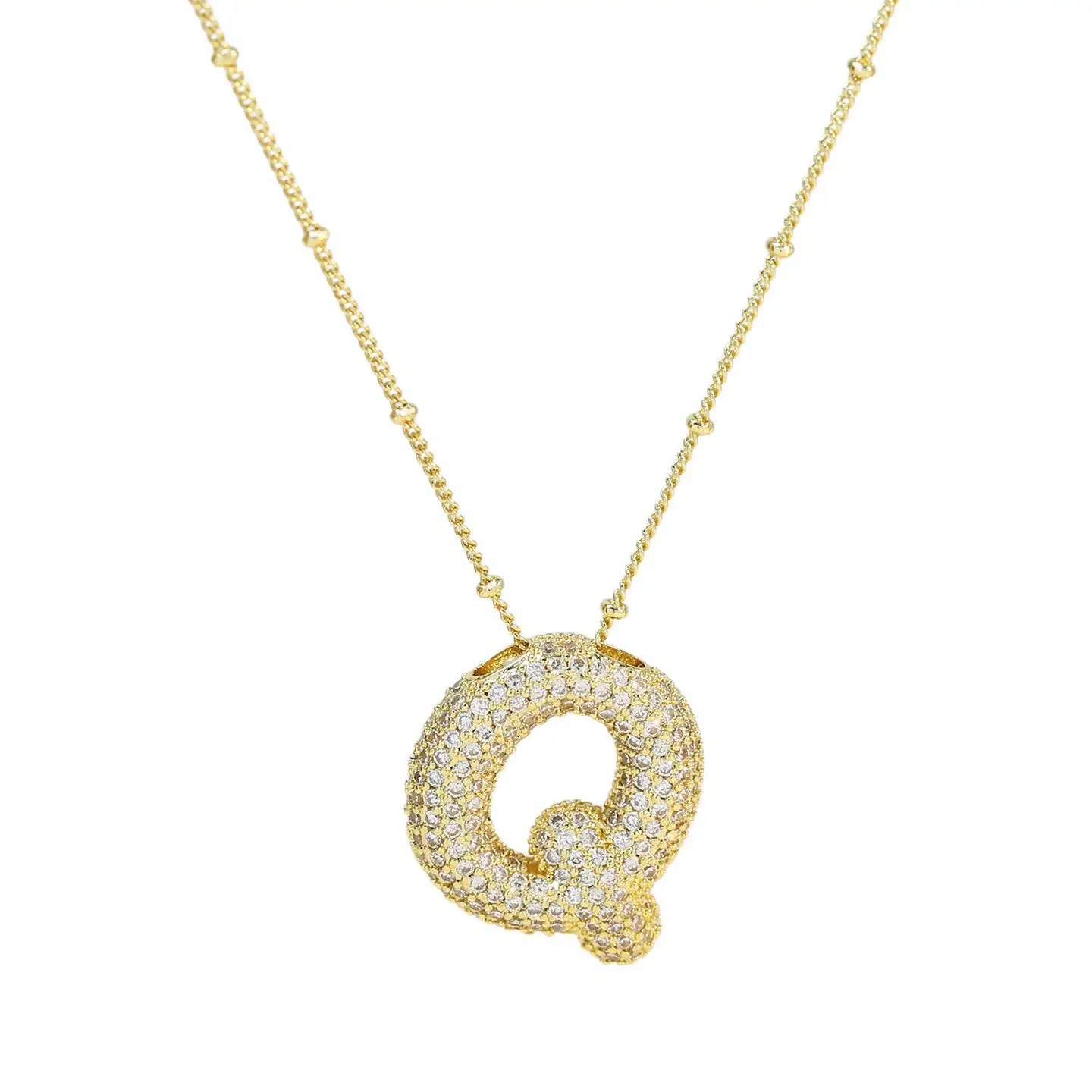Initial Cz Balloon Bubble 18K Gold Necklace