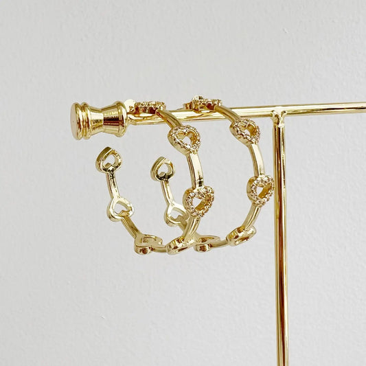 Sweetheart Heart Cz Statement Hoops Earrings Gold Filled