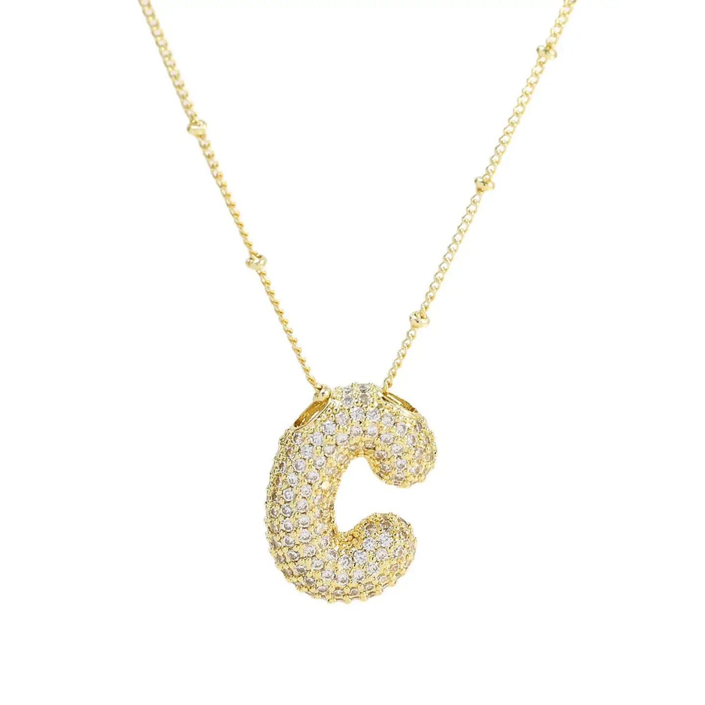 Initial Cz Balloon Bubble 18K Gold Necklace