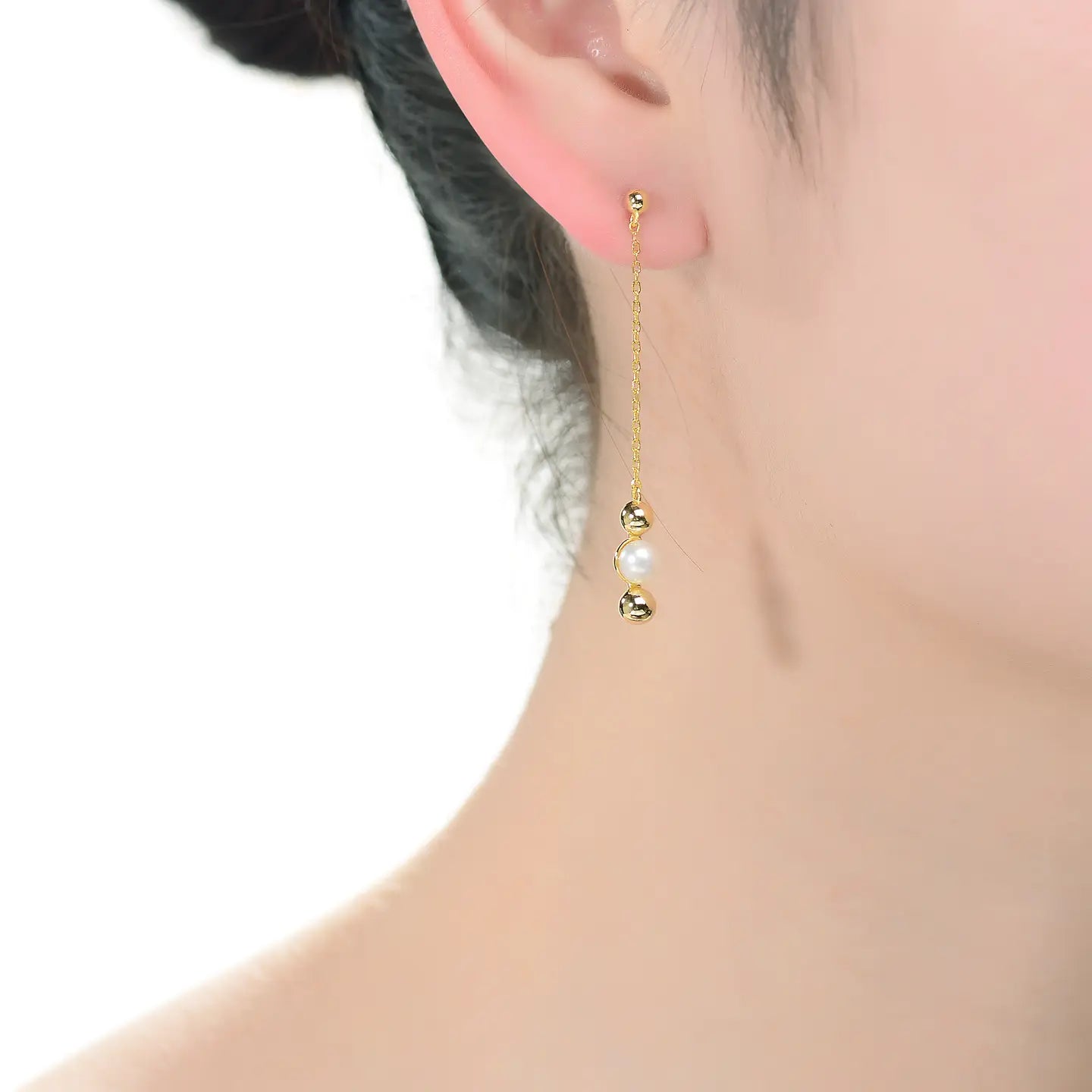 Sterling Silver Gold Plated 5.5mm Freshwater Pearl Earrings - Gold