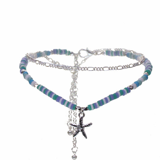 Star Fish Double Row Anklet - Silver