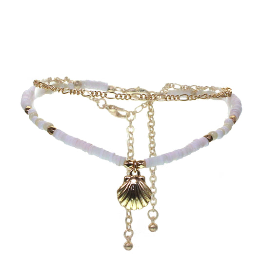Shell Double Row Anklet - Gold