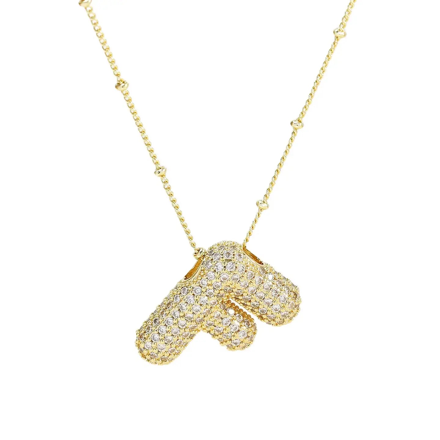Initial Cz Balloon Bubble 18K Gold Necklace