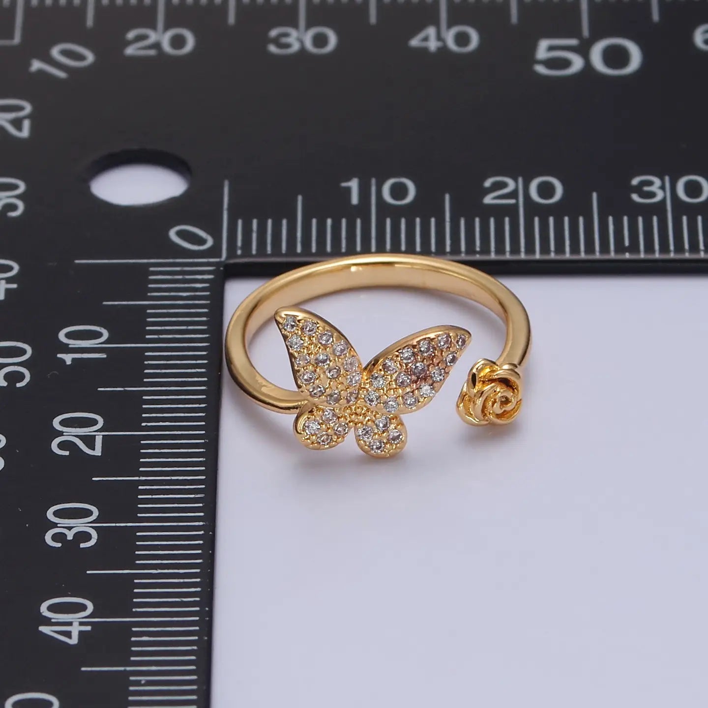 Cute Micro Pave Butterfly Gold Rose Adjustable Ring