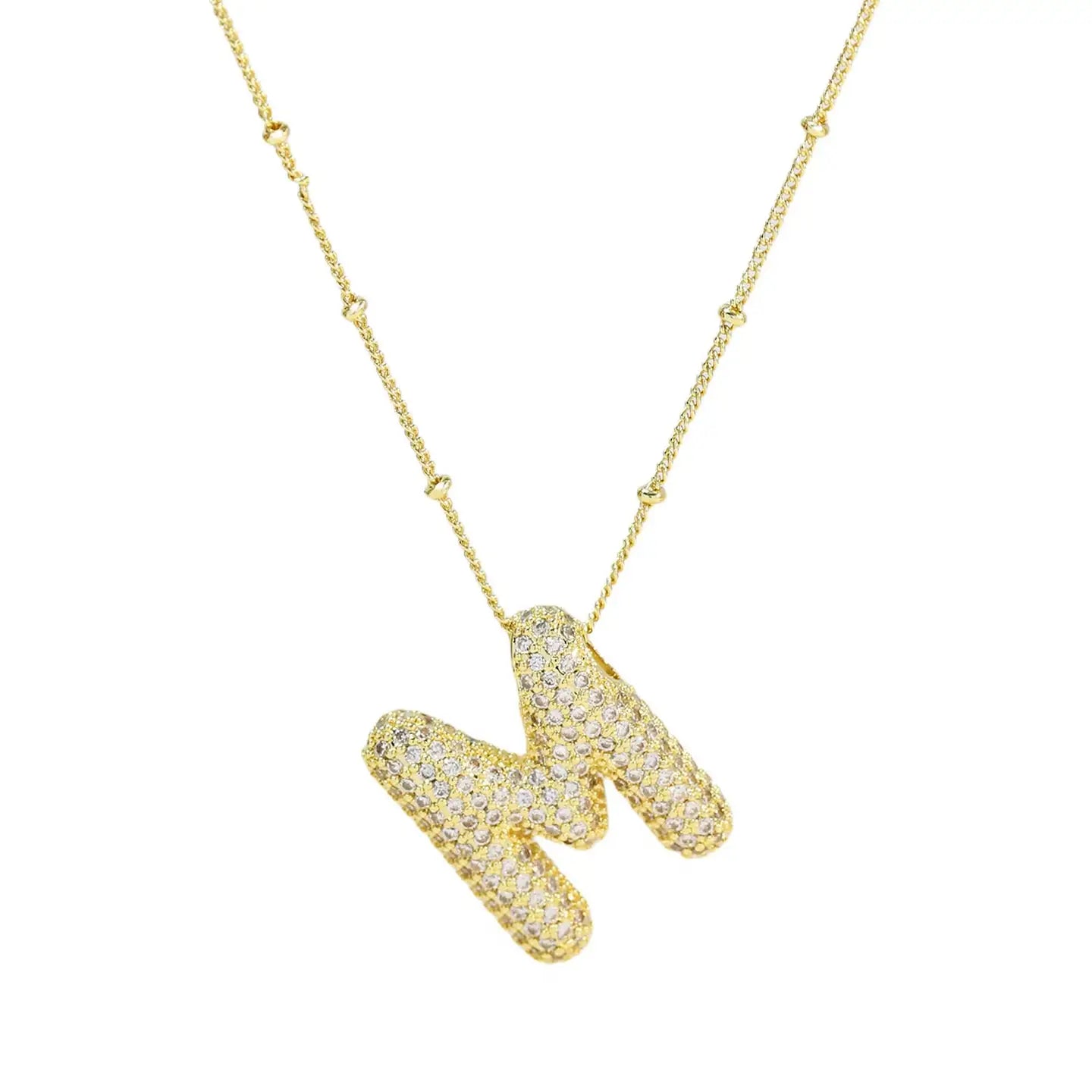 Initial Cz Balloon Bubble 18K Gold Necklace