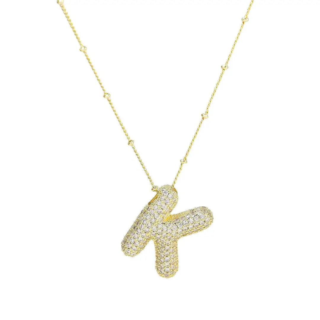 Initial Cz Balloon Bubble 18K Gold Necklace