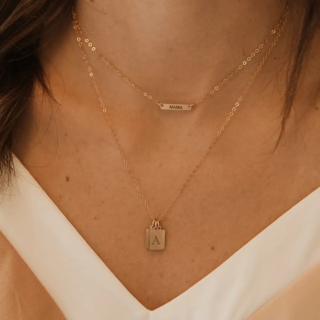 Engraved Mini Mama Bar Necklace Gold Filled