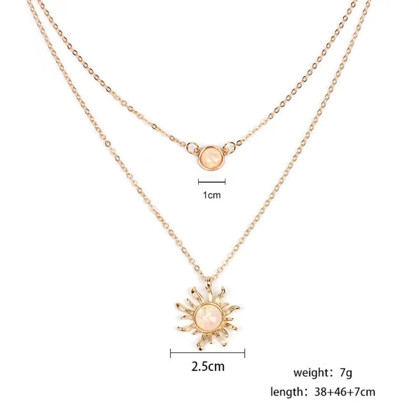 Gold Opal Sun Moon Layered Necklace Set in Solid Copper - Gold