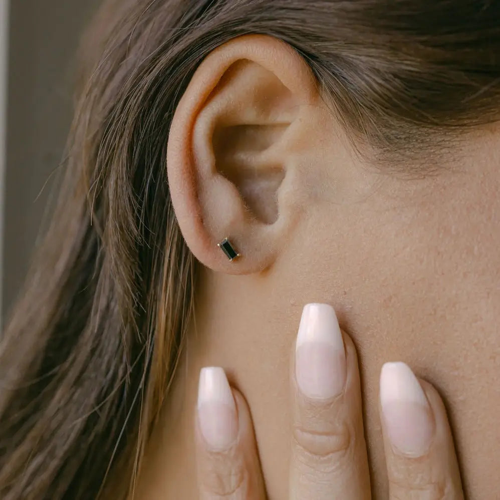 10k Black Cz Emerald Studs