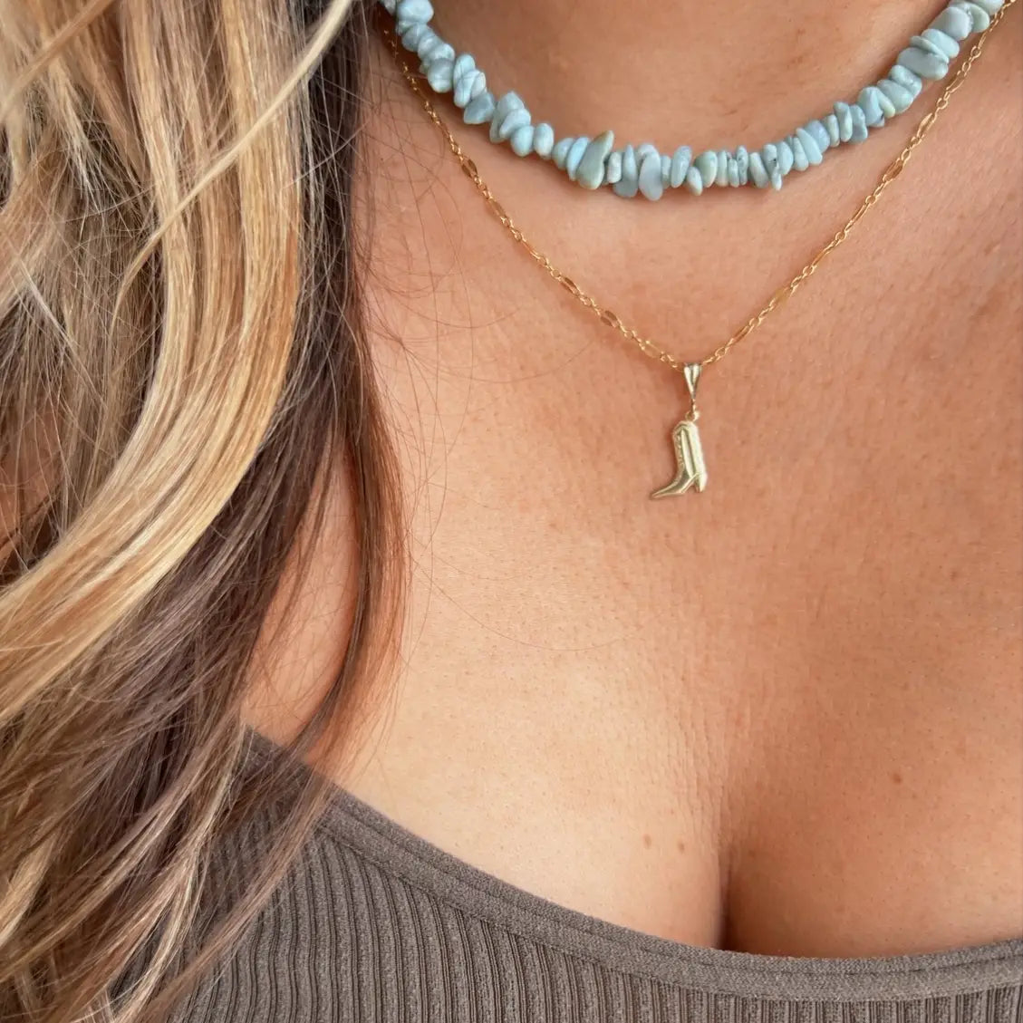 Howdy Cowboy Boot Necklace Sterling Silver